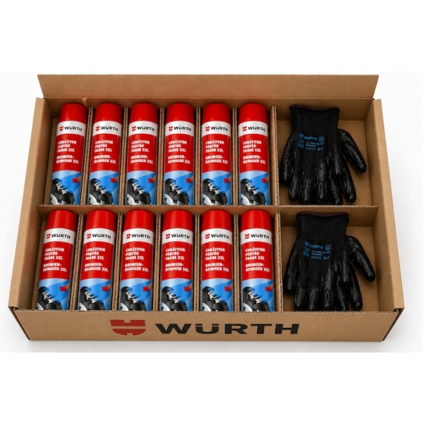 Set Spray-uri curatitoare frane Wurth Xxl 12 x 750ml, 12 bucati + 2 perechI de manusi