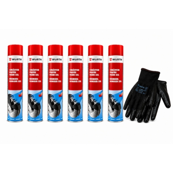 Set Spray-uri curatitoare frane Wurth Xxl 6 x 750ml, 6 bucati + o pereche de manusi