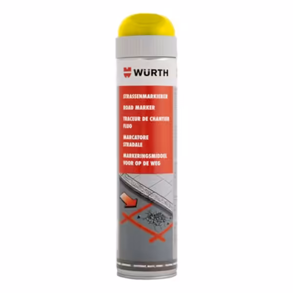 Spray pentru Marcaje WÜRTH, Galben Neon, 600 ml, Uscare Rapida, Marcare pe Beton, Asfalt si Suprafete de Constructii