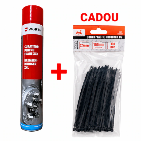 Spray Curatat Frane Wurth Brake Cleaner XXL, 750ml+CADOU 100 coliere plastic 2.5 x 100 mm