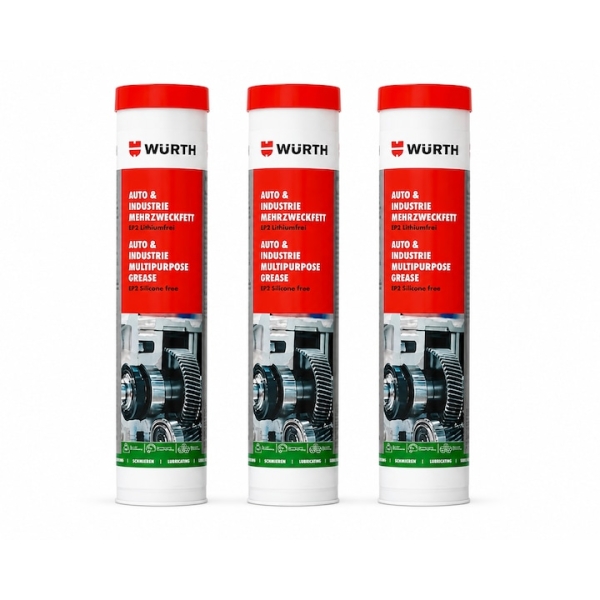 Pachet 3 x Vaselina auto si industrie Würth EP2 fara litiu, 400 g